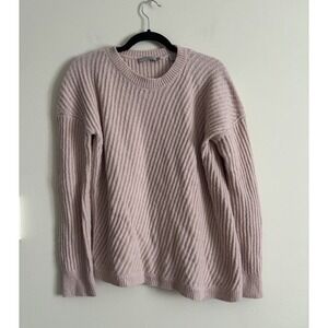 Vince Womens Small WOOL Sweater Asymmetrical Chunky Ribbed Knit Preppy‎ Pink